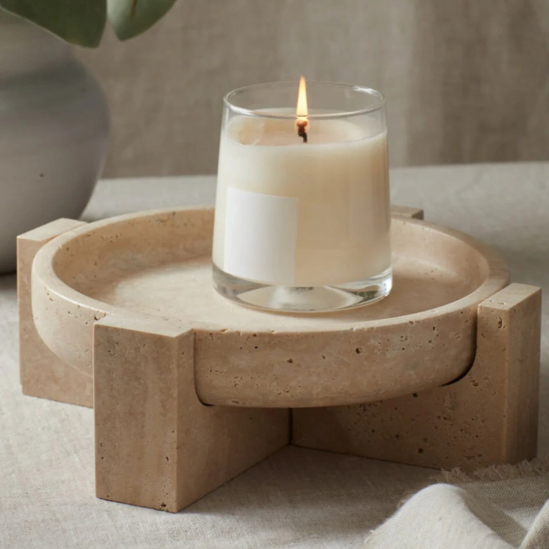 Sculpted Travertine Pedestal Bowl